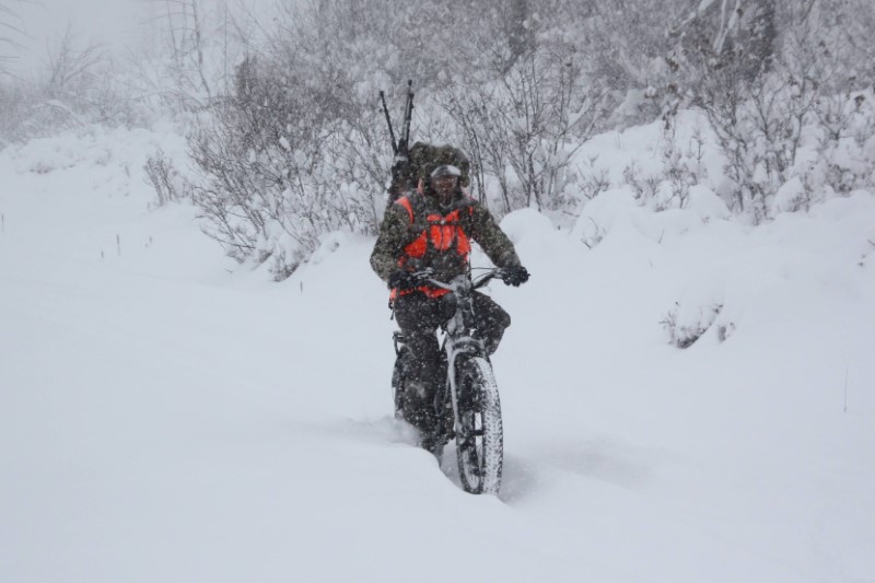 Electric mountain bike in winter conditions
